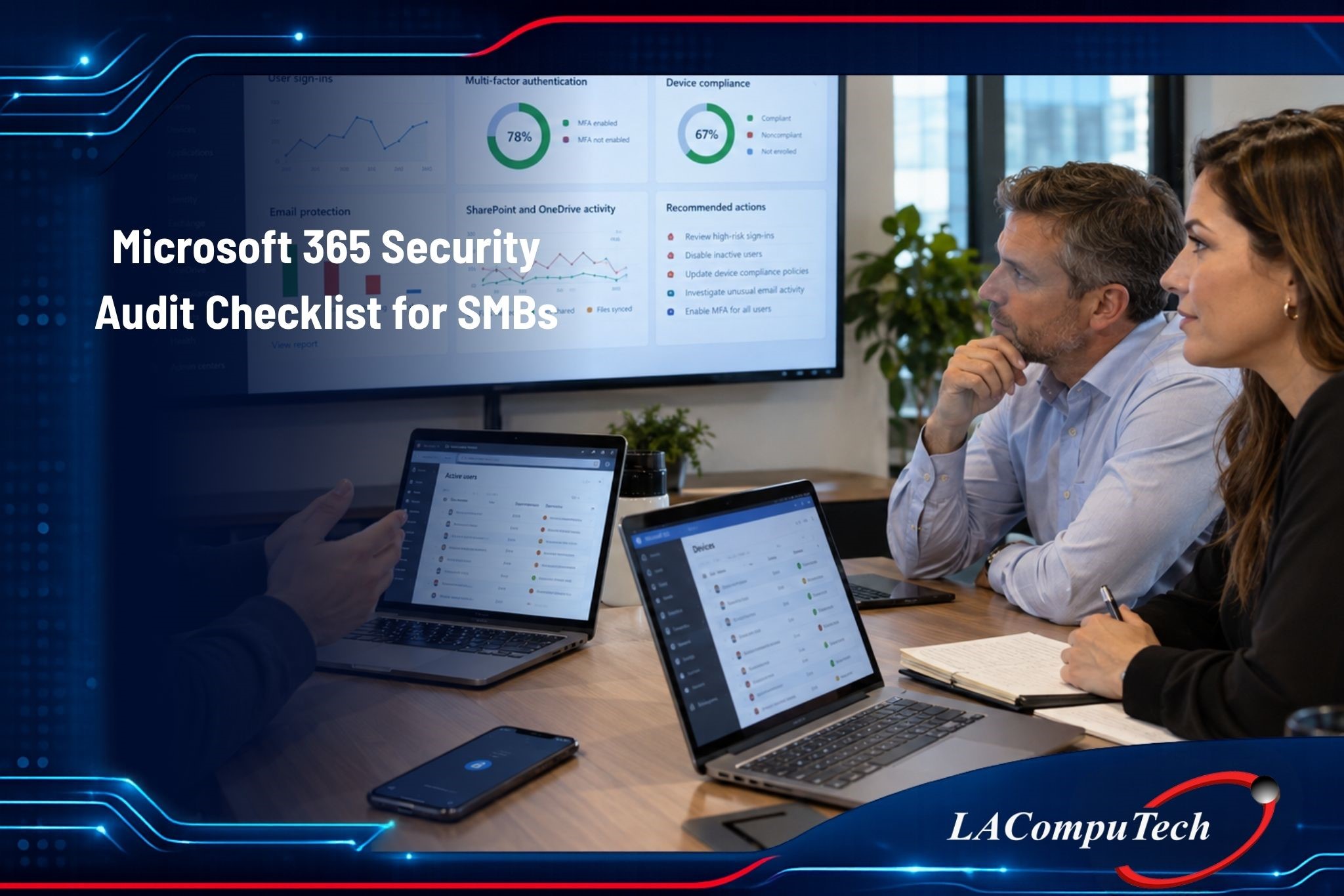 Microsoft 365 security audit checklist for small and mid-sized businesses reviewing account and data protection